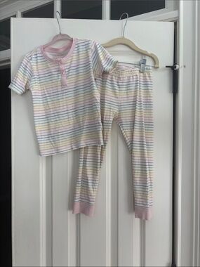 Beaufort Bonnet Kids Pink-Trim Rainbow Stripe Pajama Set